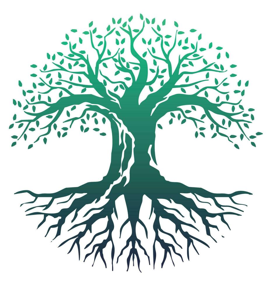 imagem do uma árvore com coroa e raízes formando uma círculo vetor
