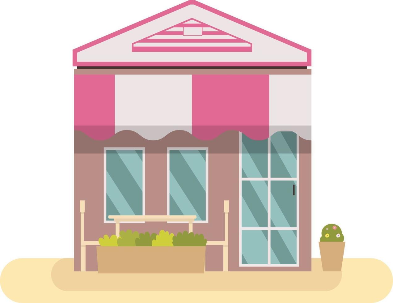 cafe, cafe store front building vector design flat. building store com mesa e cadeira. loja bonita com fundo branco isolado