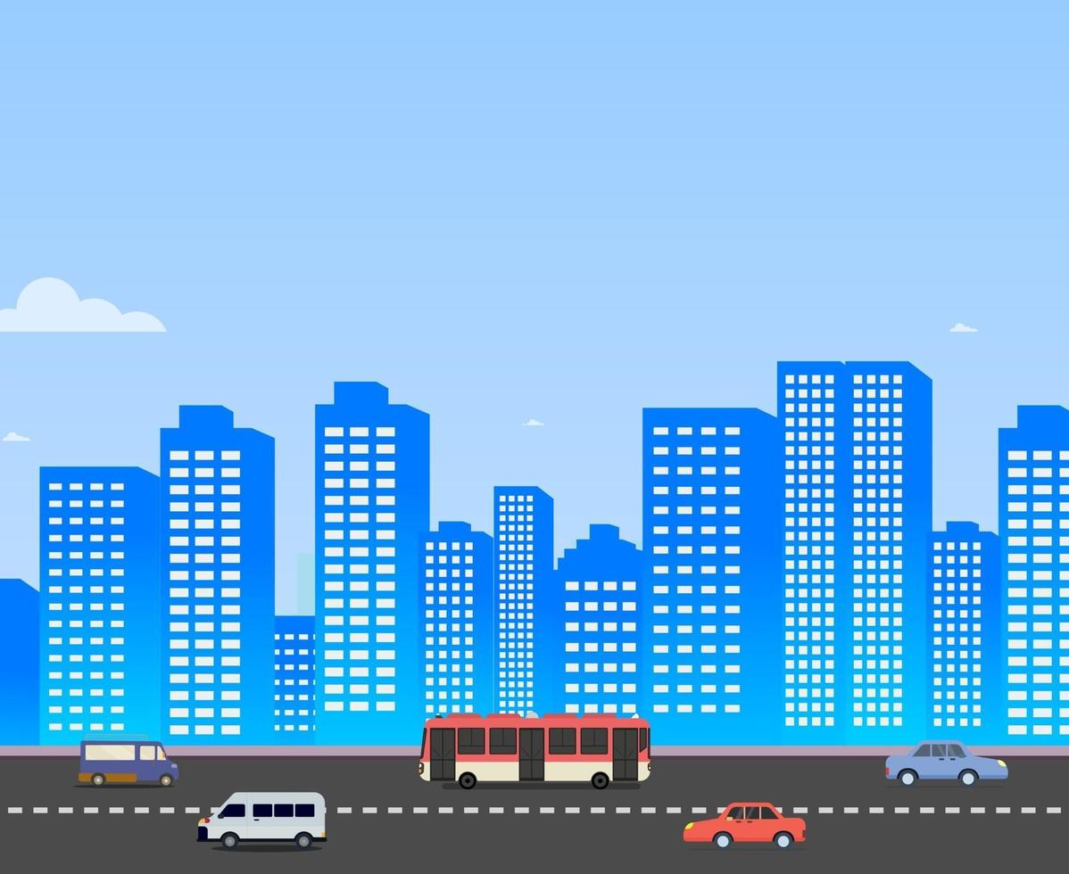 paisagem urbana com carros na rua e o céu fundo vector illustration.buildings paisagem. paisagem urbana diurna em estilo simples. design moderno da cena da cidade
