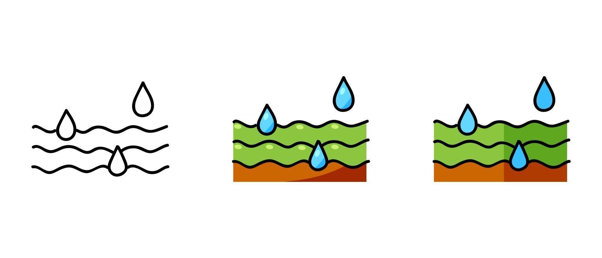 contorno e símbolos de cores irrigação por gotejamento vetor