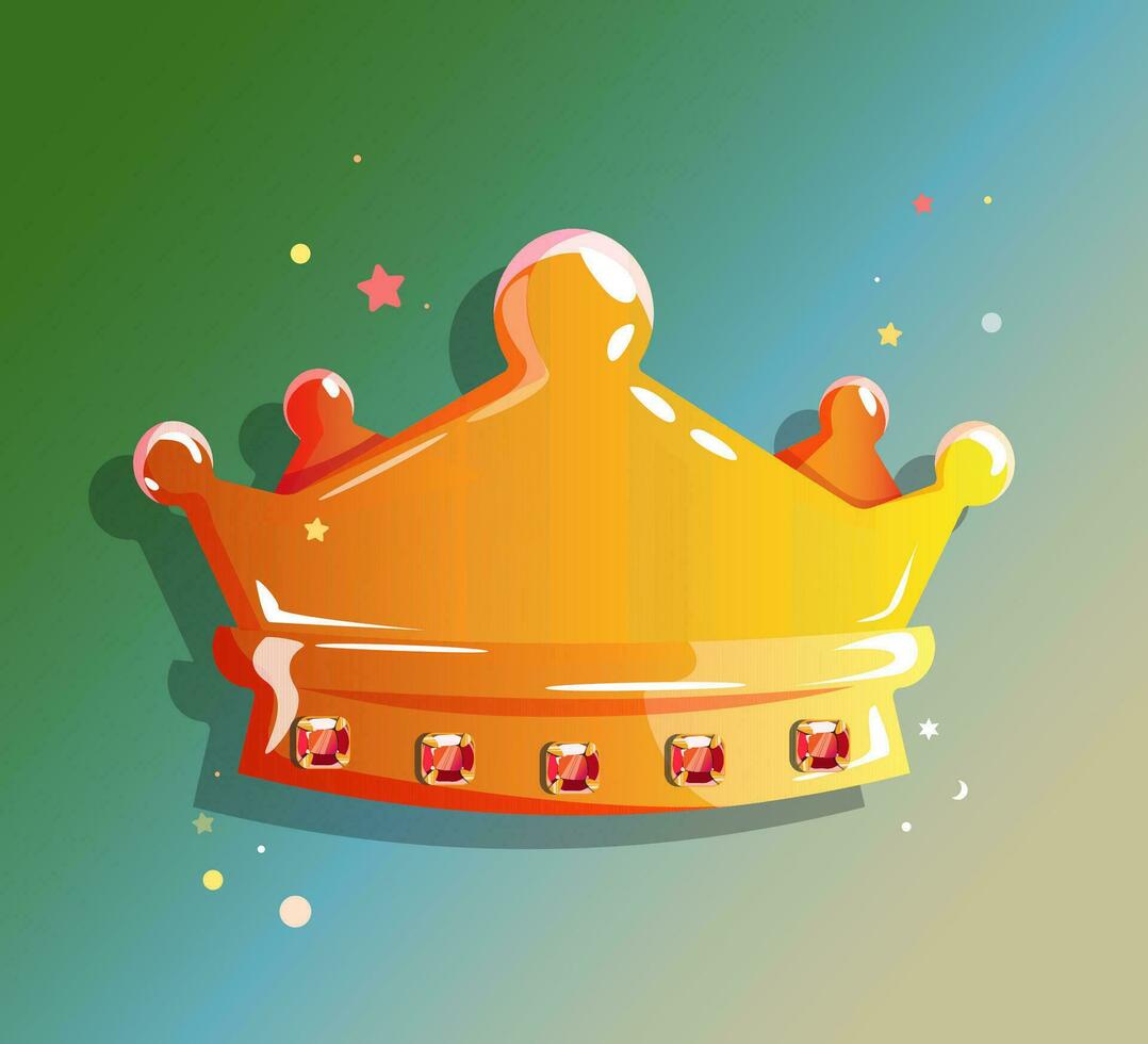 desenho animado coroa, ouro riqueza e privilégios do a rei e rainha, tiara com Mais vermelho cristais rube. vetor ilustração para logotipo, ícones e decoração Projeto