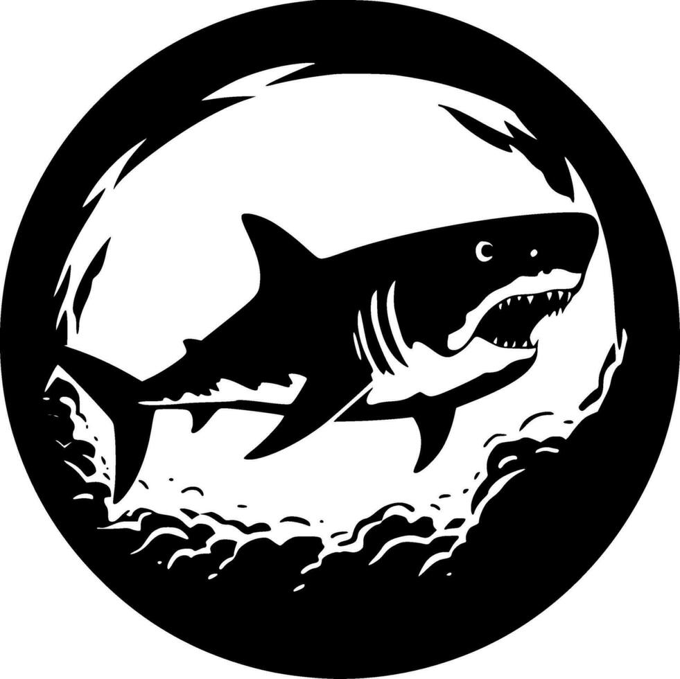 Tubarão - Preto e branco isolado ícone - vetor ilustração