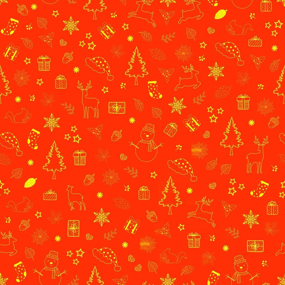 feriado de inverno em padrão sem emenda de fundo vermelho para decoração de festa, ano novo ou Natal vetor