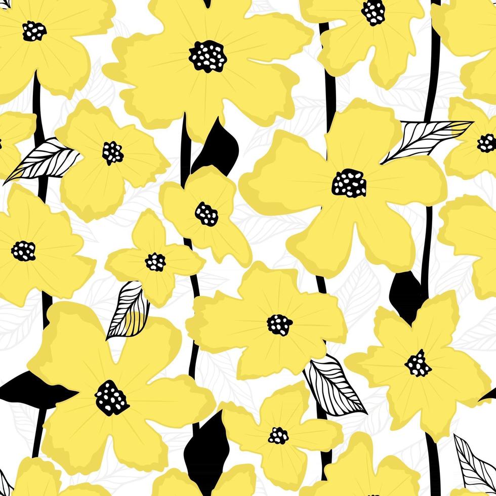 flores e folhas amarelas padrão sem emenda de vetor. padrão simples de verão. vetor