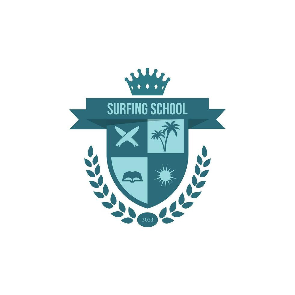 surfar escola vintage emblema logotipo vetor