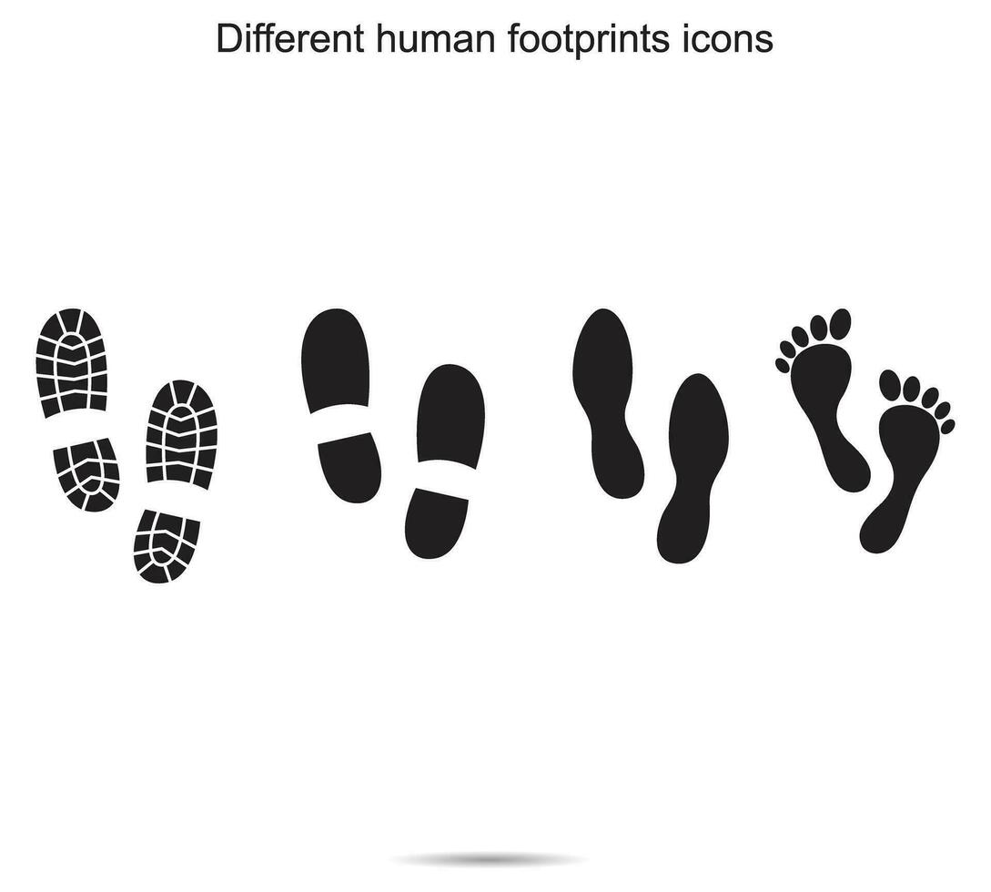 diferente humano pegadas ícones, vetor ilustração.