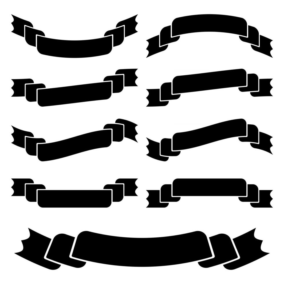 um conjunto de silhuetas isoladas pretas planas de faixas de fitas em fundo branco vetor