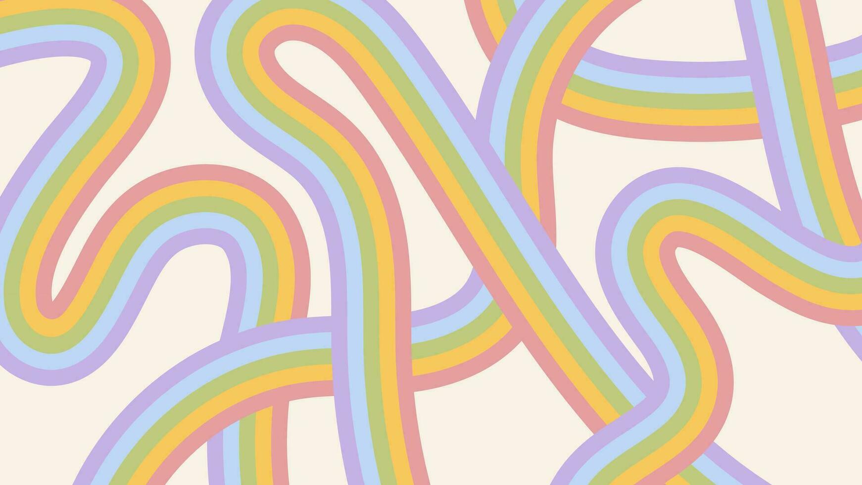 retro abstrato fundo com curvado arco Iris cor listras. vintage sulco Projeto dentro na moda hippie anos 60-70 estilo. estético vetor ilustração