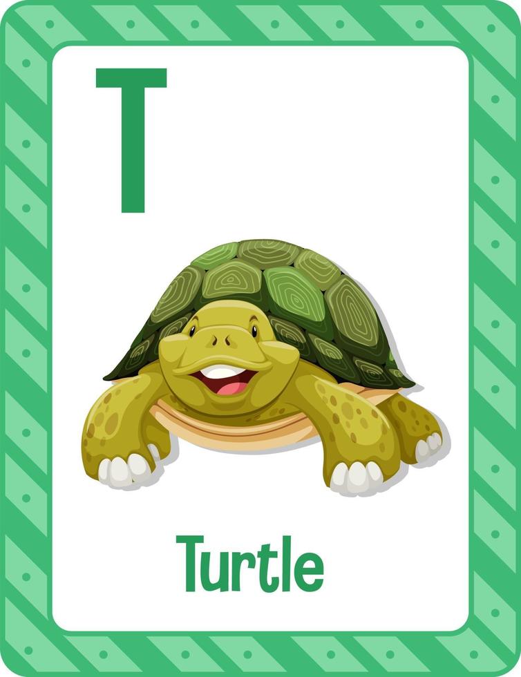 cartão do alfabeto com a letra t para tartaruga vetor