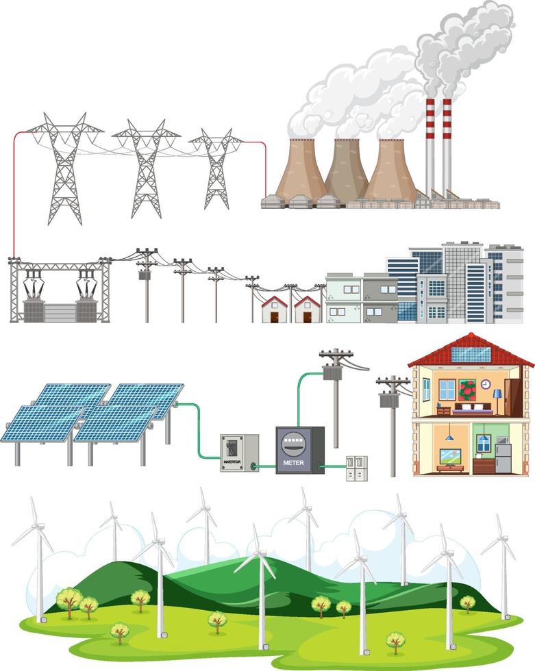 conjunto de recursos de energia em fundo branco vetor