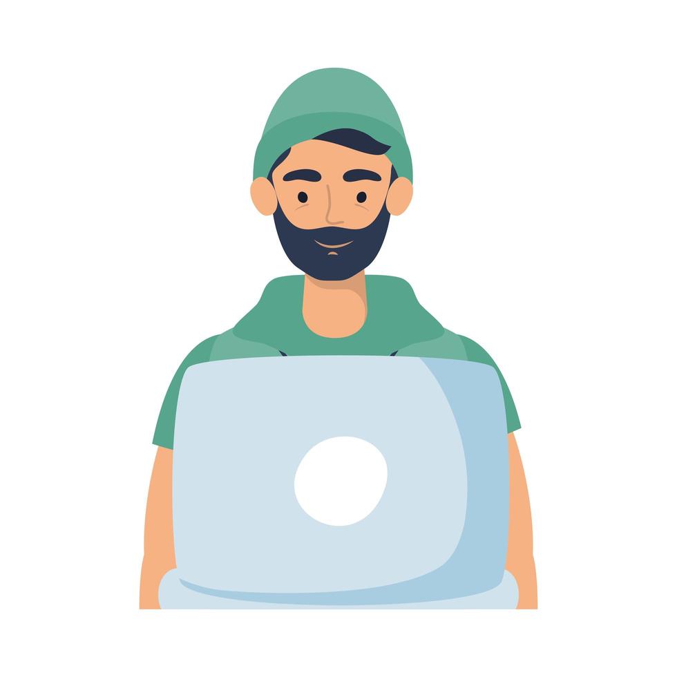 homem avatar com barba e desenho vetorial de laptop vetor