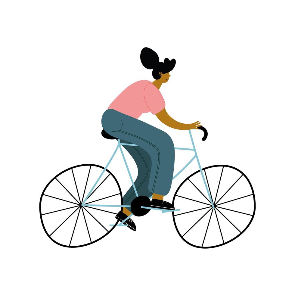 jovem mulher afro em personagem de bicicleta vetor