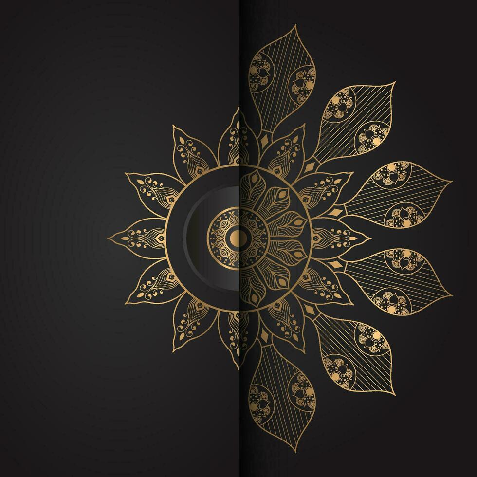 Preto e dourado gradiente luxo mandala Projeto vetor