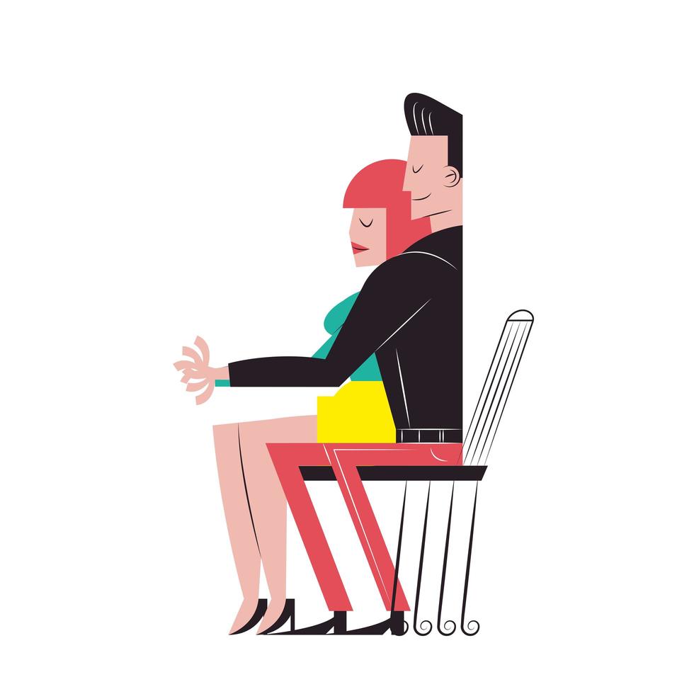 desenhos animados de casal romântico sentado no assento desenho vetorial vetor