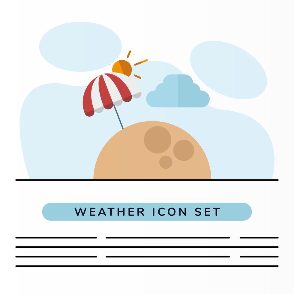 ícone do tempo definido com guarda-chuva no desenho vetorial de praia vetor