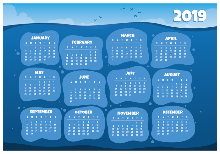 2019 Mar do Calendário Imprimível vetor