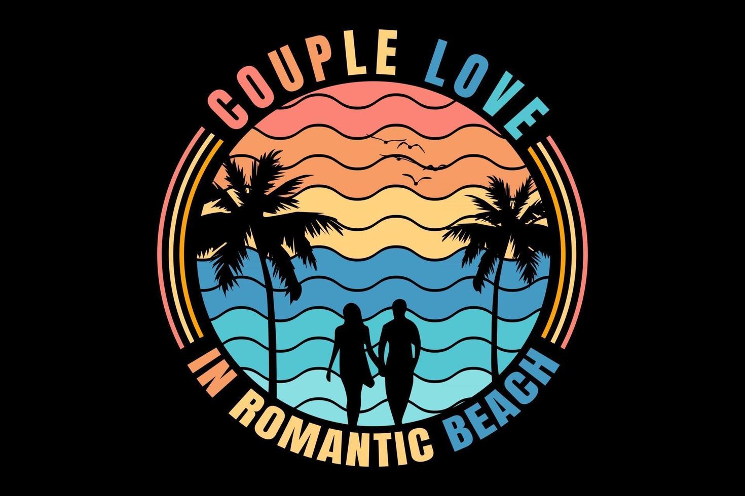 t-shirt casal romântico na praia casal título amor na praia romântica vetor