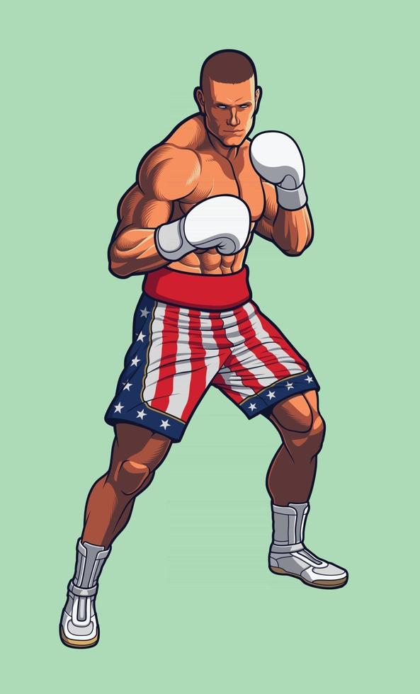 lutador de boxe vestindo shorts de boxe da bandeira dos EUA. vetor