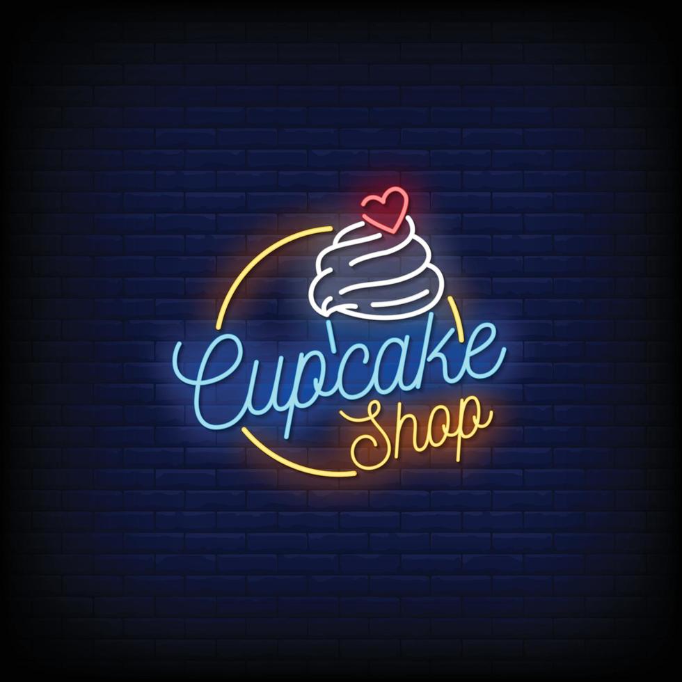 vetor de texto de estilo de sinais de néon de loja de cupcake