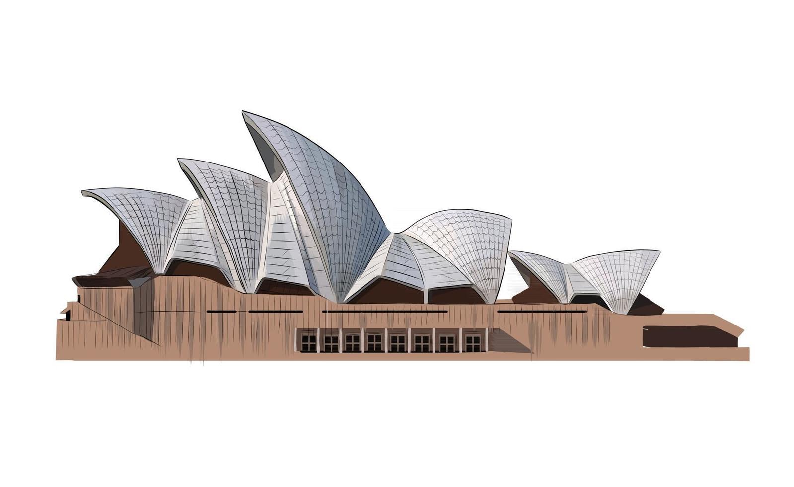 Sydney Opera House de um toque de aquarela, desenho colorido, realista. ilustração vetorial de tintas vetor