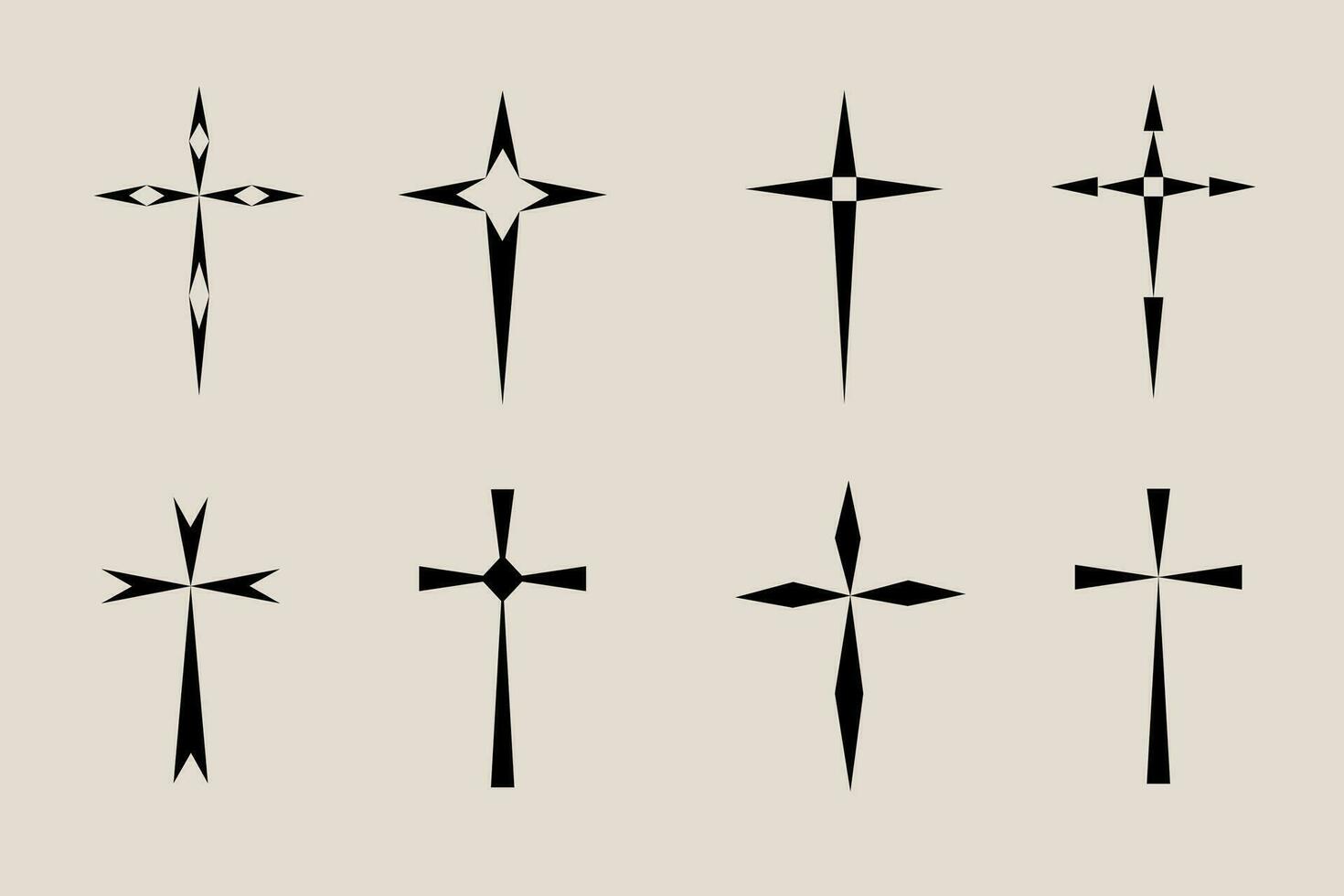 decorativo crucifixo religião católico símbolo, cristão cruzes. ortodoxo fé Igreja Cruz ícones projeto, isolado plano definir. vetor ilustração.