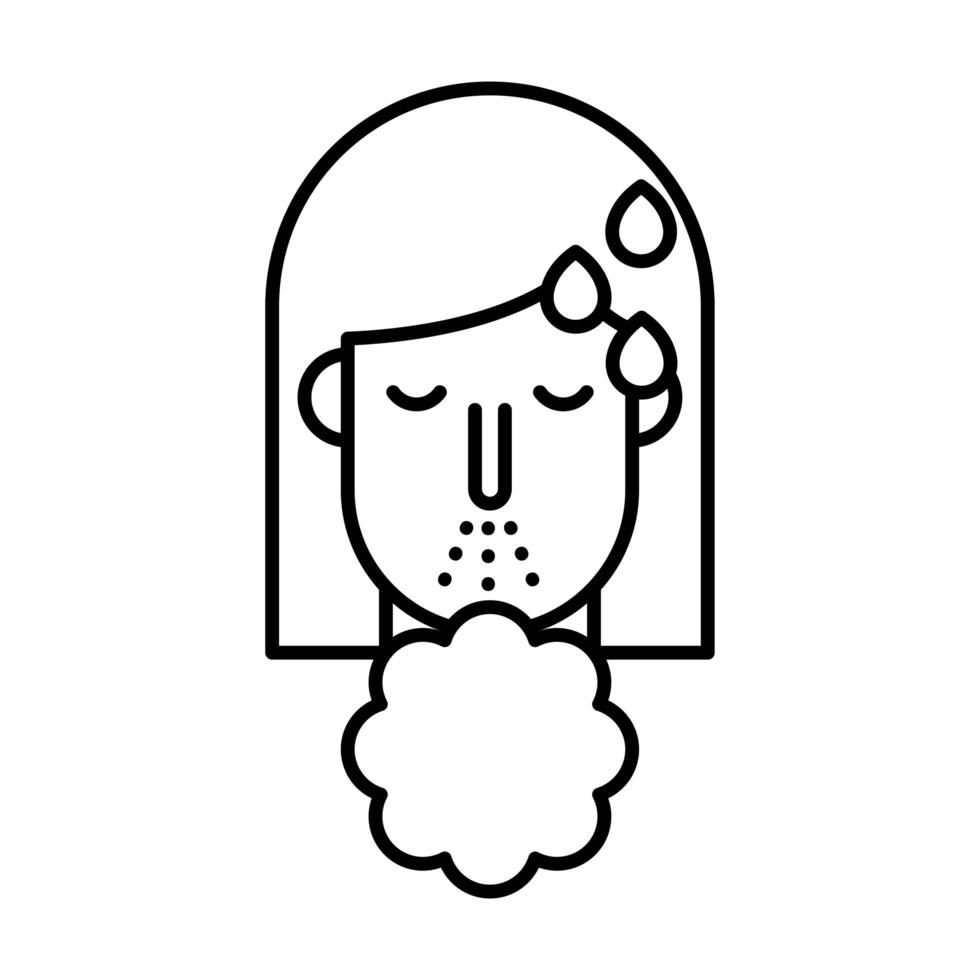 mulher com febre espirrando ícone de estilo de linha vetor