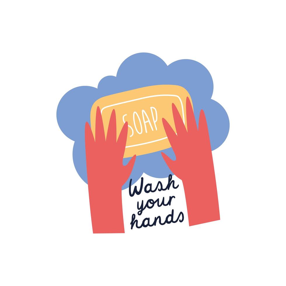 campanha de letras de lavar as mãos com sabonete estilo plano vetor