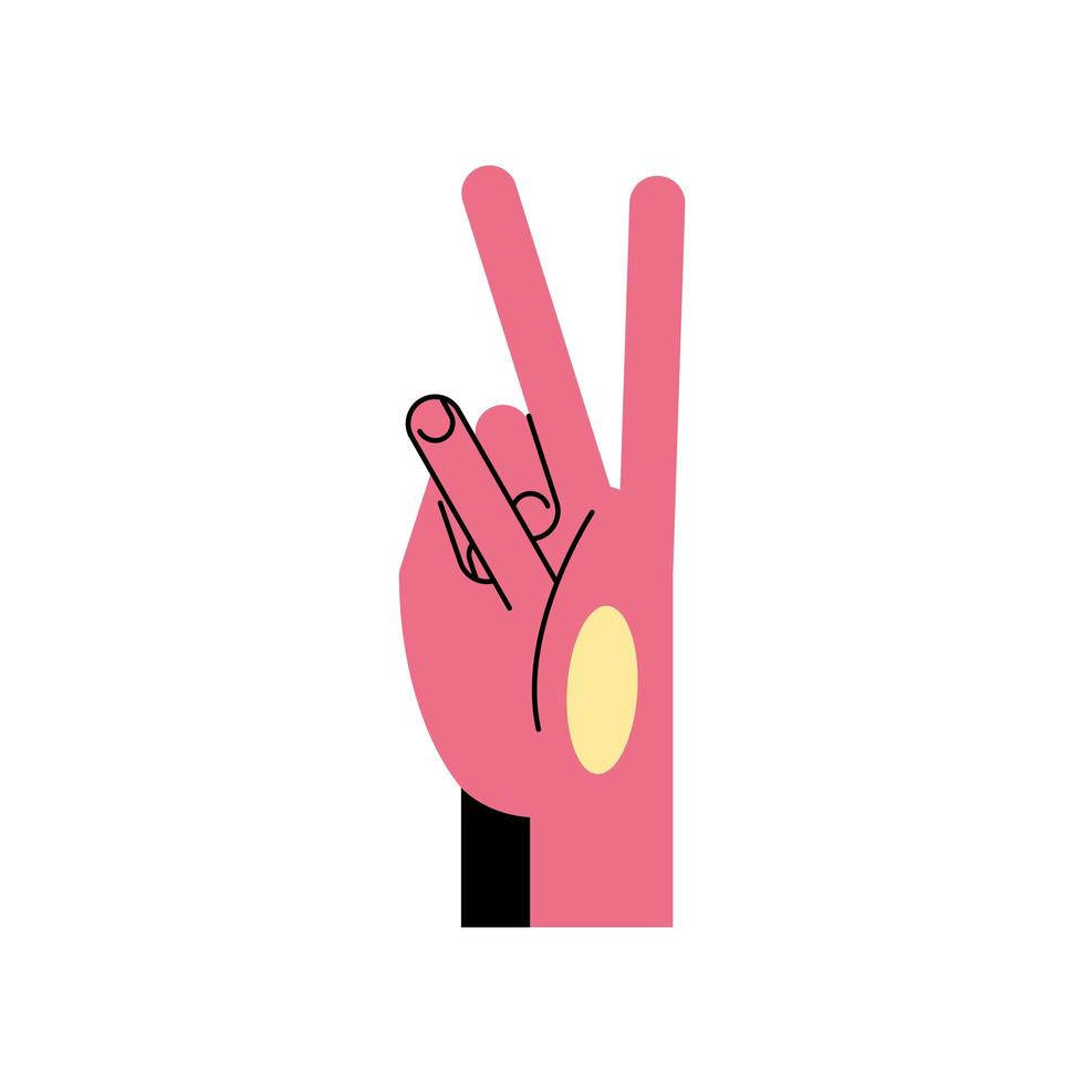 linguagem gestual de mão v linha e preenchimento estilo ícone vector design