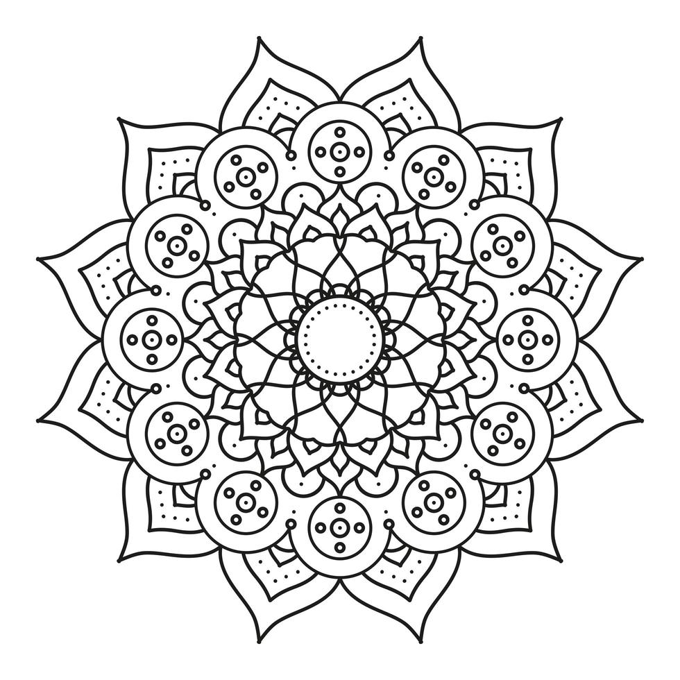 ícone artístico de etnia mandala monocromática floral decorativa vetor