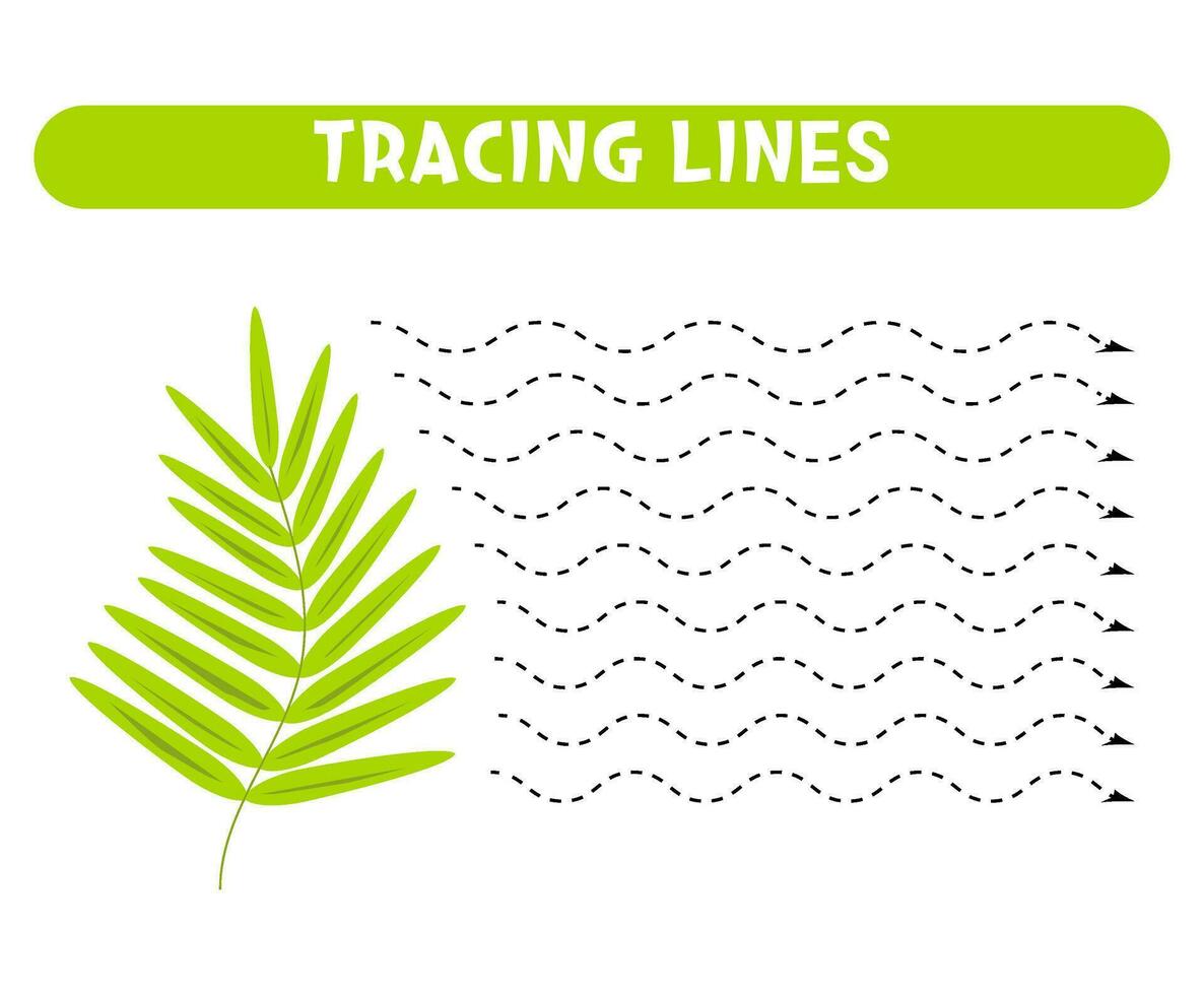 rastreamento linhas com verde folha. caligrafia prática. vetor