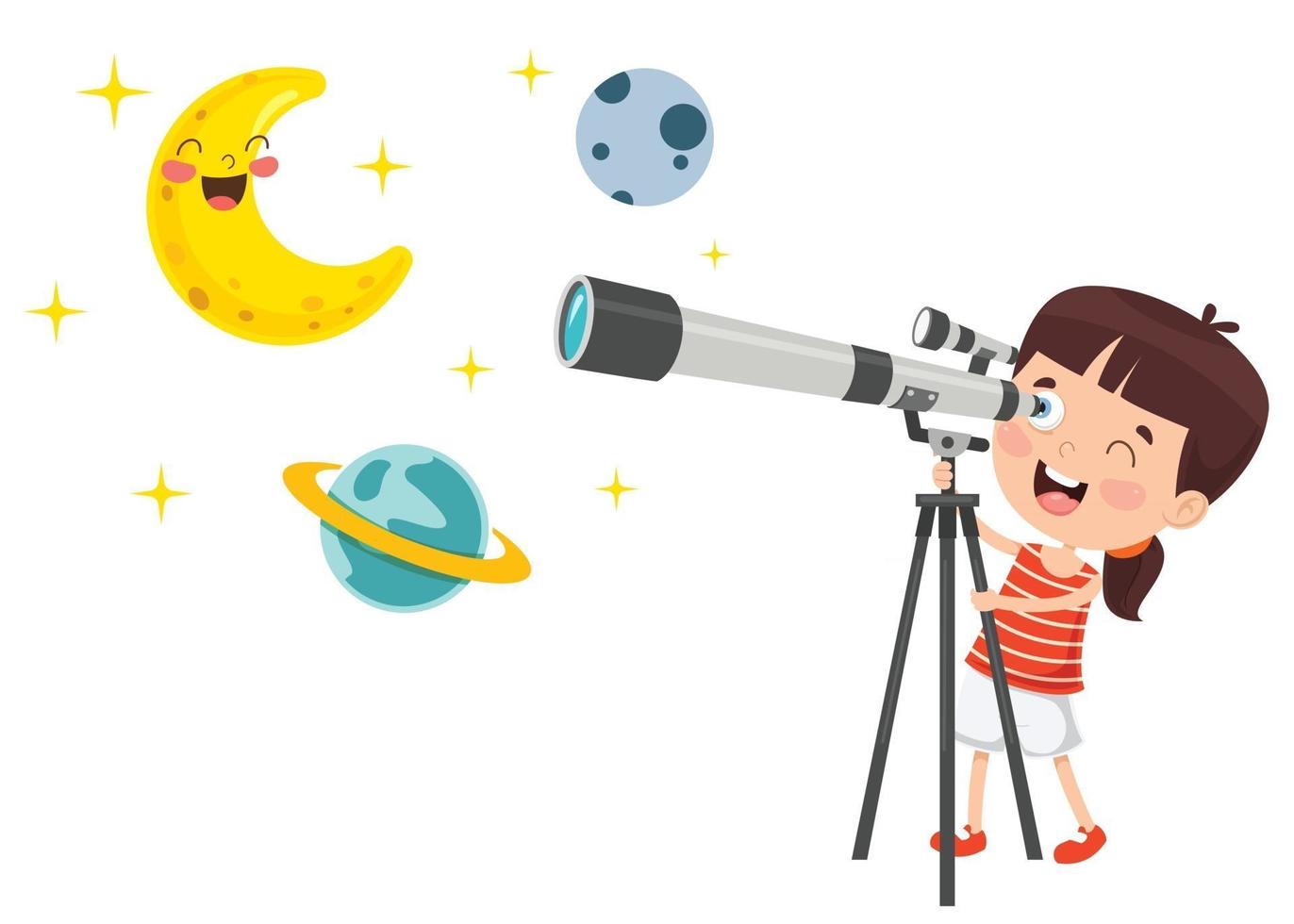 garoto usando telescópio para pesquisa astronômica vetor