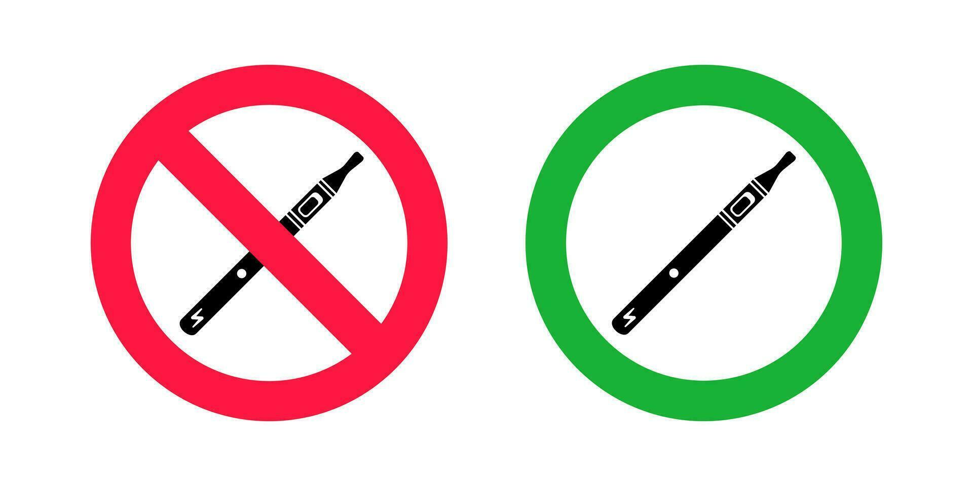 não Cigarro eletrônico e Cigarro eletrônico área sinais. vermelho proibido e verde permitido círculos sinais vetor