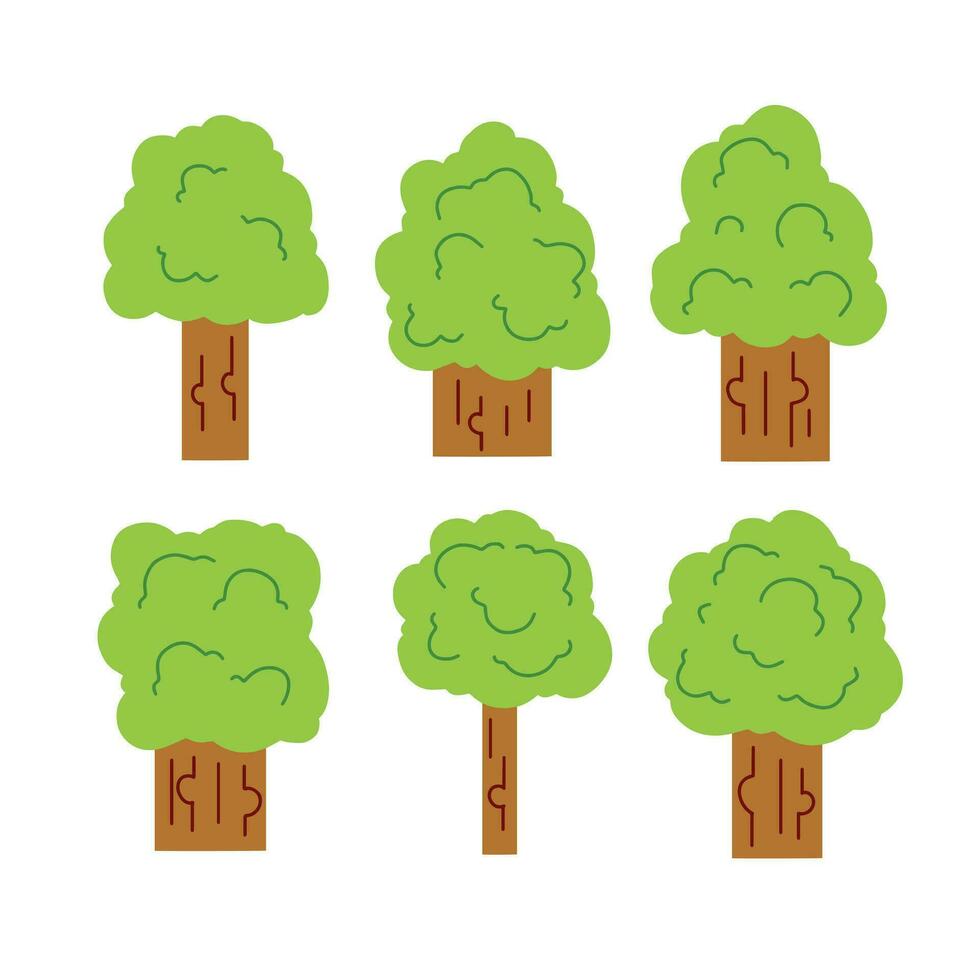 conjunto do minimalista verde árvores para floresta ou parque. simples plano desenho animado ilustração. panorama para fundo. natural meio Ambiente vetor
