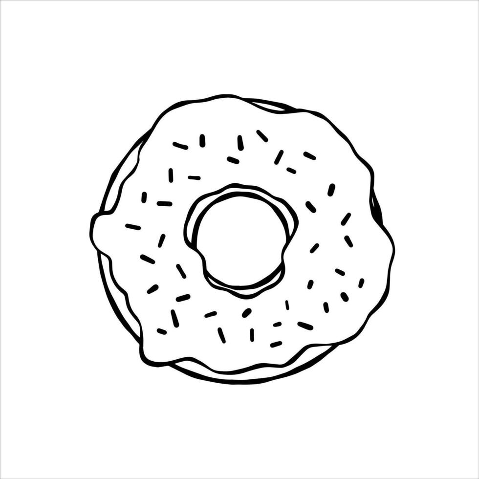 rosquinha com esmalte. sobremesa de açúcar doce com glacê. ilustração de desenho animado de contorno isolada no fundo branco vetor
