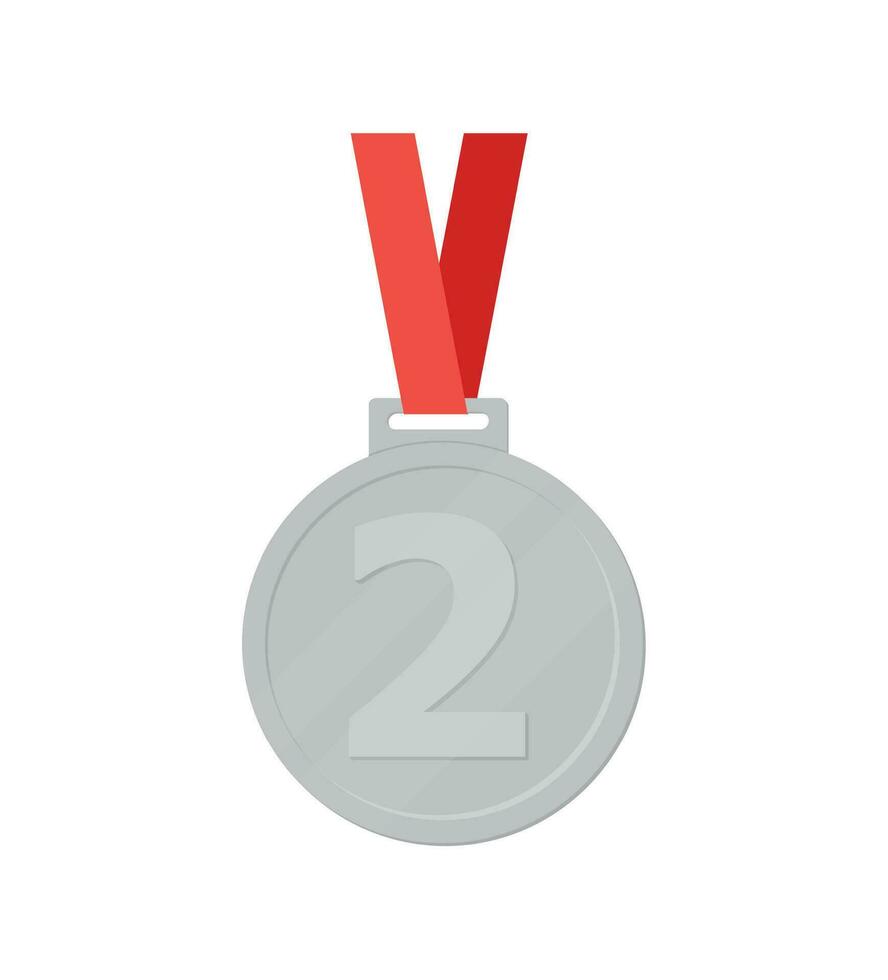 prata medalhas com vermelho fita plano vetor ícones para Esportes apps e sites