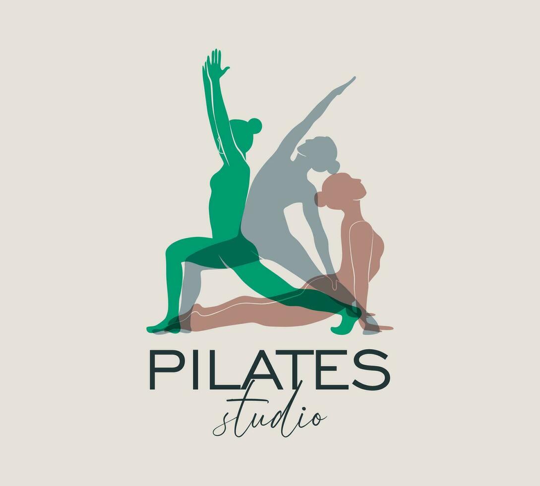 mulher fazendo ioga, pilates simples logotipo estilo ícone. fino menina fazendo pilates. mão desenhado colorida silhueta vetor ilustração. peso perda. saúde Cuidado e estilo de vida conceito. fêmea ioga.