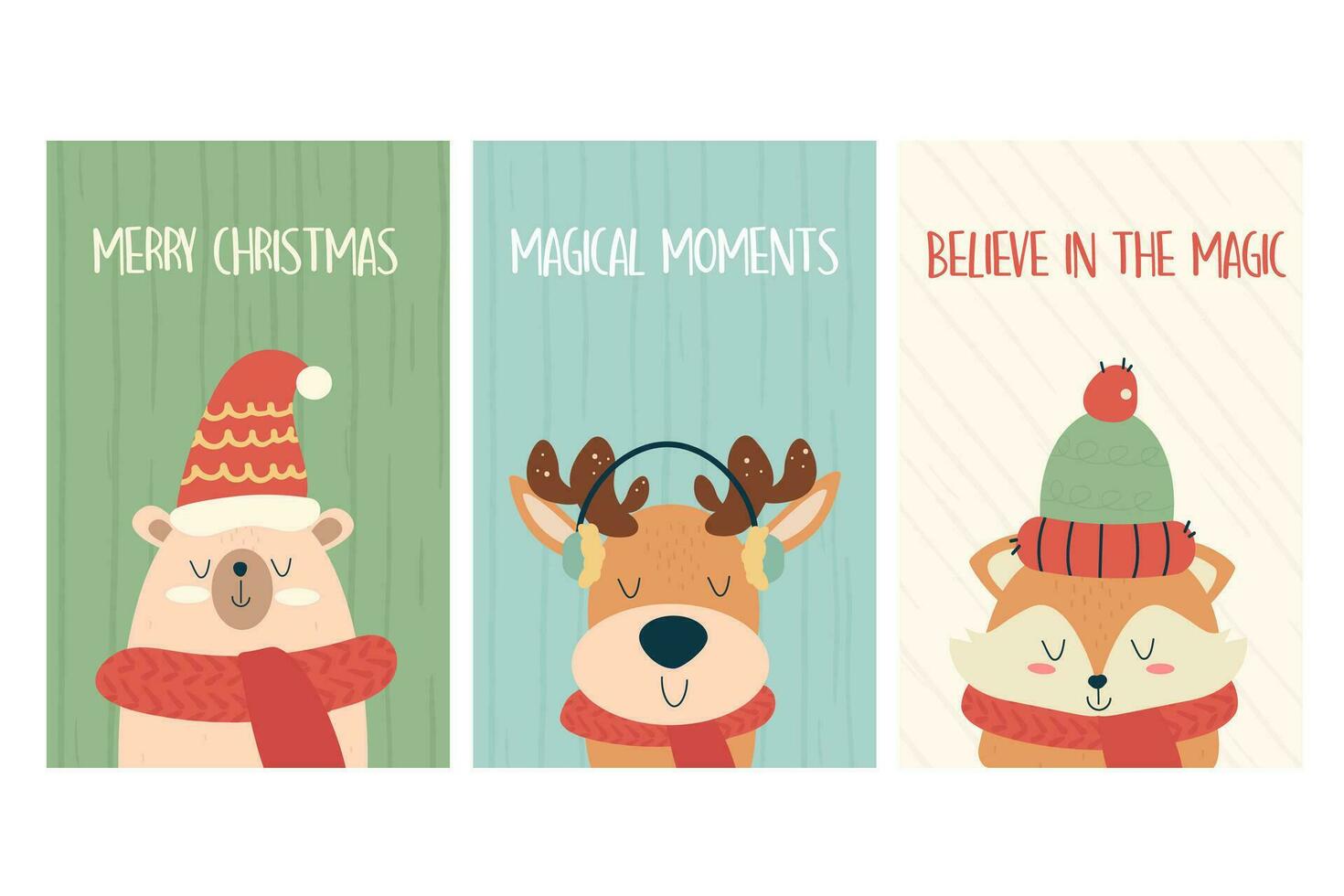 uma conjunto do Natal cartazes, cartões com animal personagens vetor