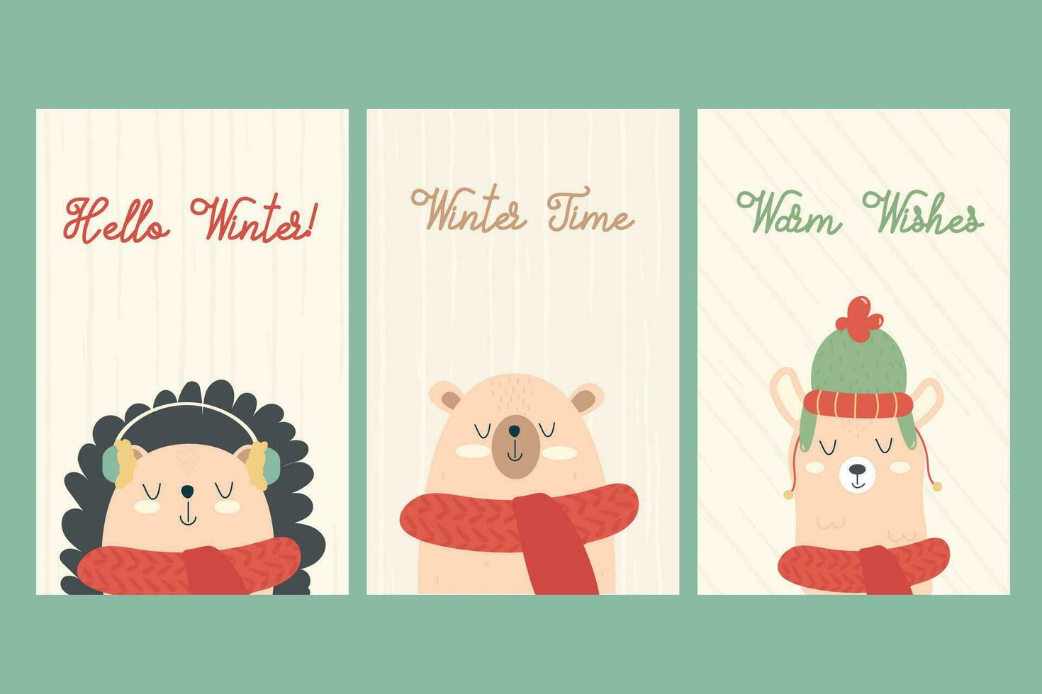 uma conjunto do inverno cartazes, cartões com animal personagens vetor
