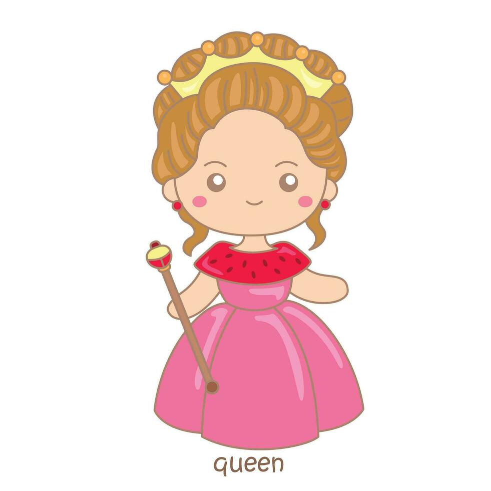 alfabeto q para rainha vocabulário escola lição desenho animado ilustração vetor clipart adesivo