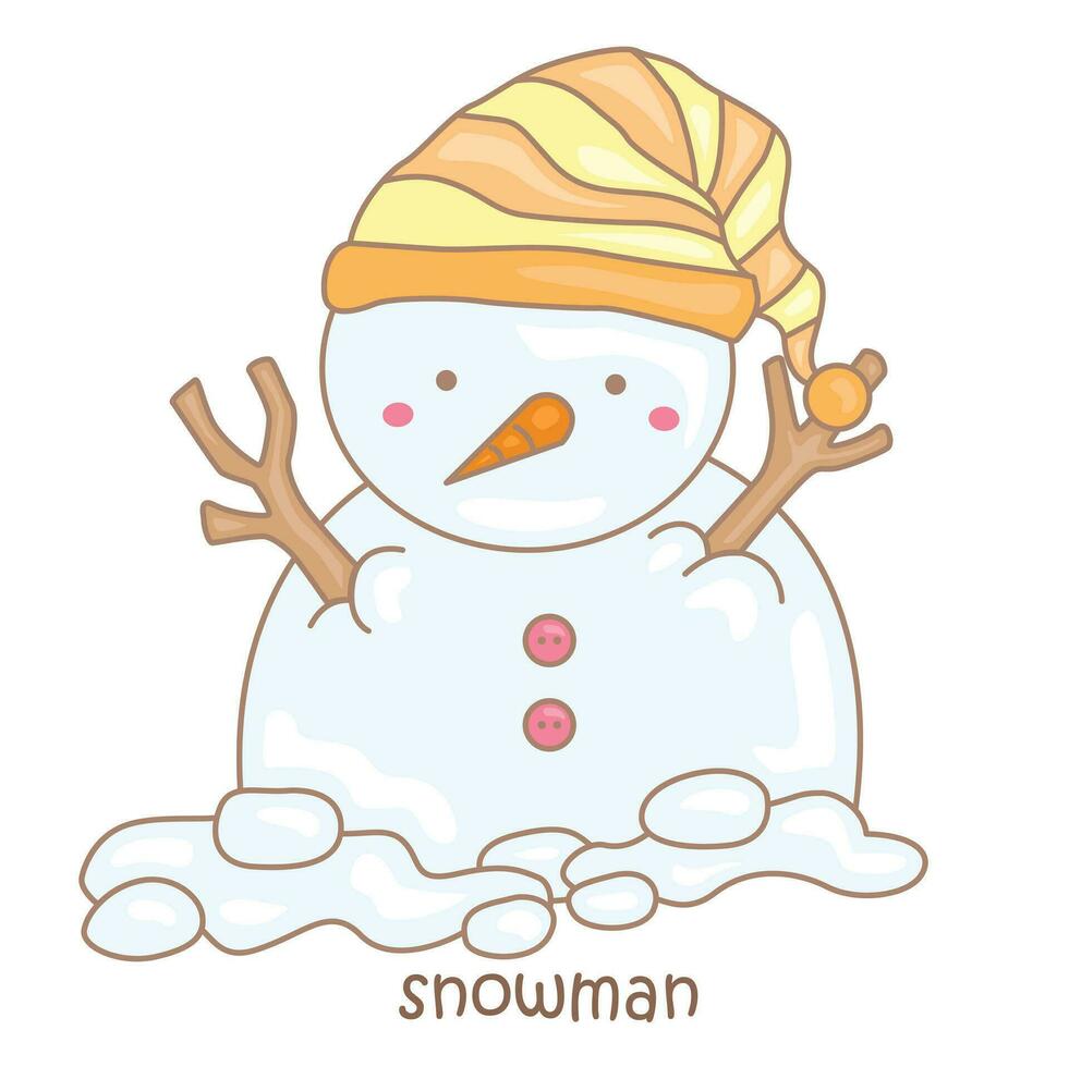 alfabeto s para boneco de neve vocabulário escola lição desenho animado ilustração vetor clipart adesivo