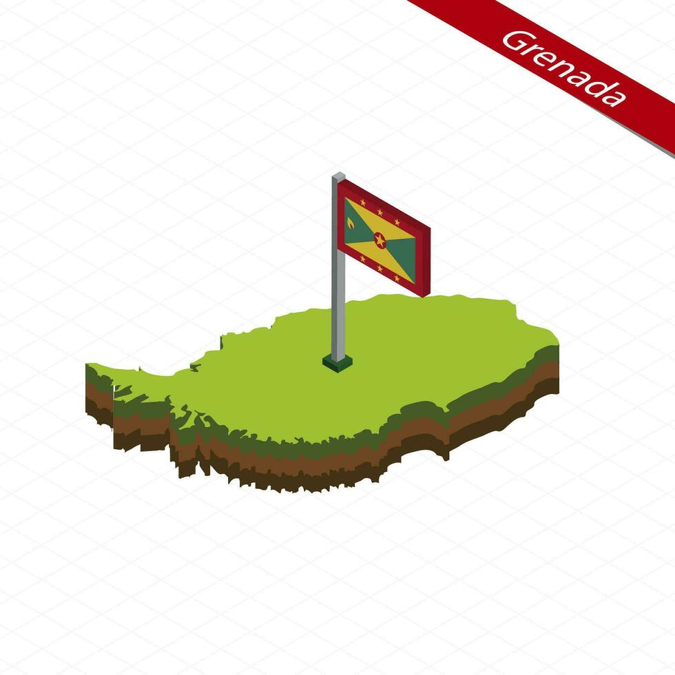 Granada isométrico mapa e bandeira. vetor ilustração.