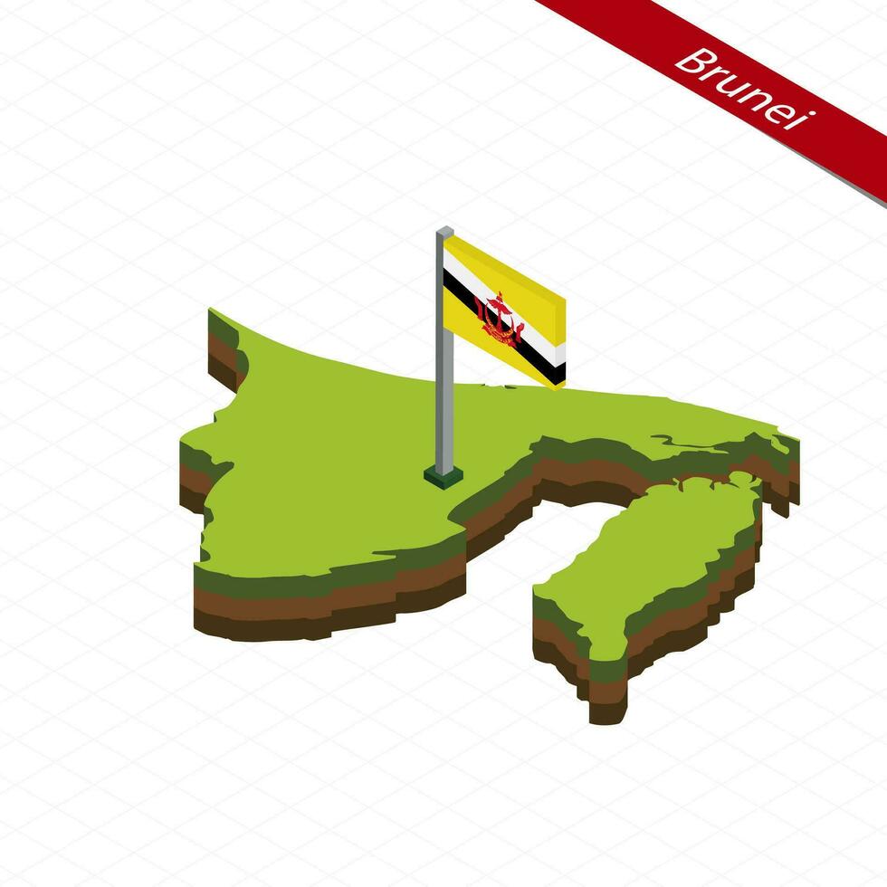 brunei isométrico mapa e bandeira. vetor ilustração.