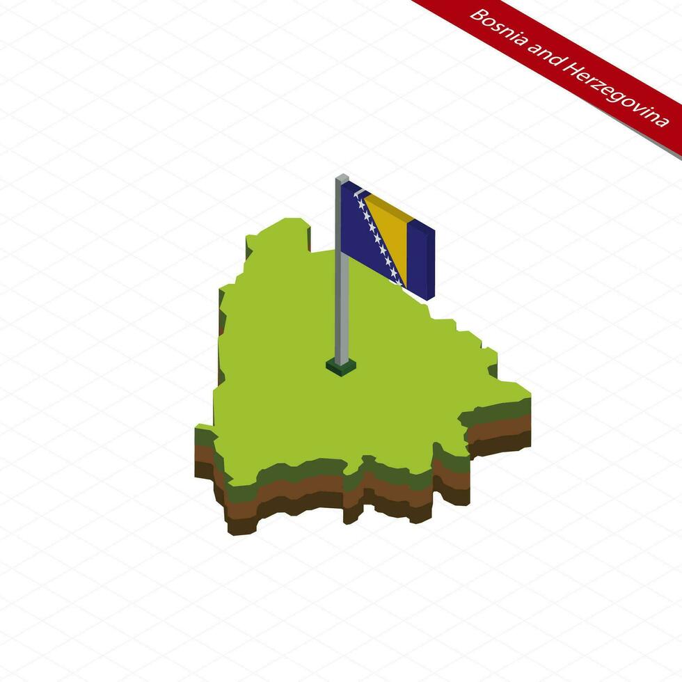 Bósnia e herzegovina isométrico mapa e bandeira. vetor ilustração.