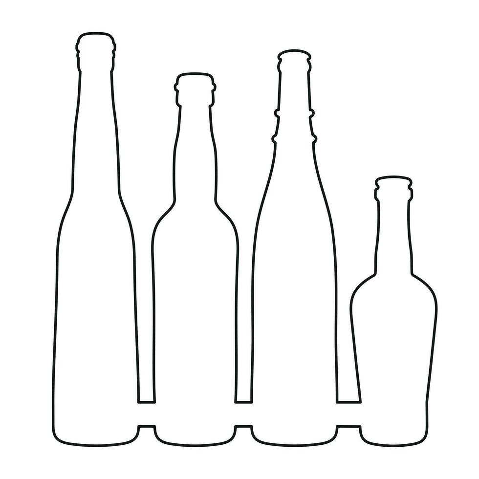esboçado imagem forma do uma vidro garrafa silhueta. álcool, vinho, uísque, vodka, conhaque, conhaque, cerveja, kvass, champanhe, licor vetor