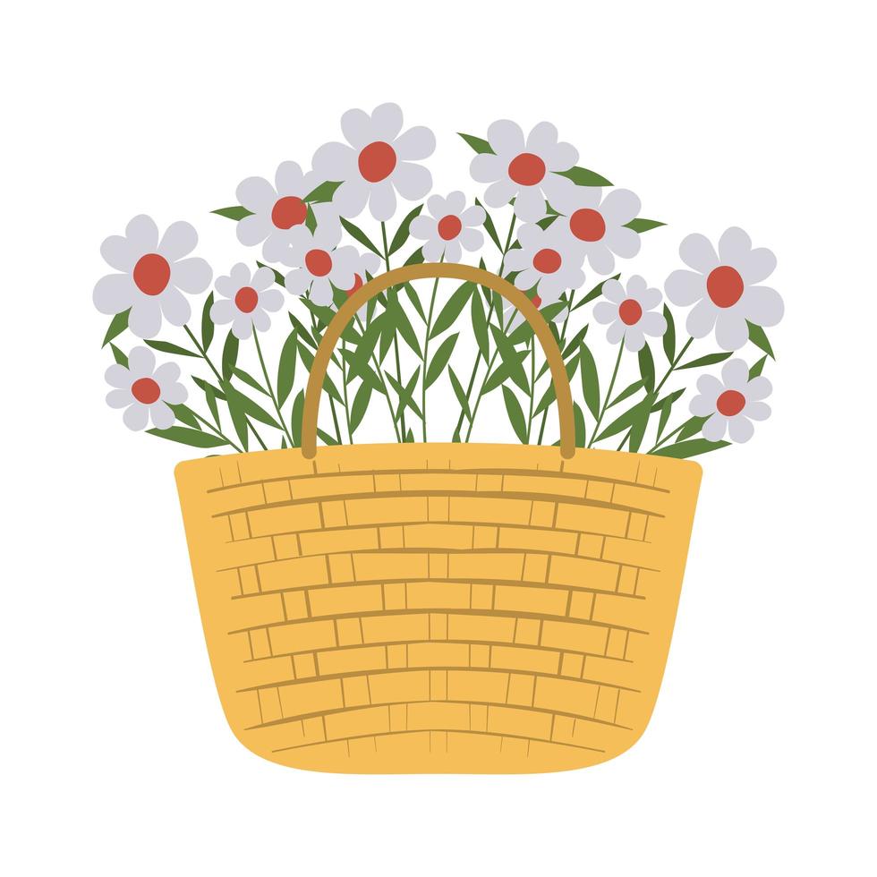 cesta cheia de folhas de flores brancas vetor