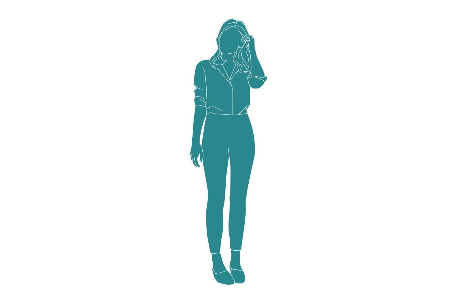 ilustração vetorial de mulher casual, estilo simples com contorno vetor