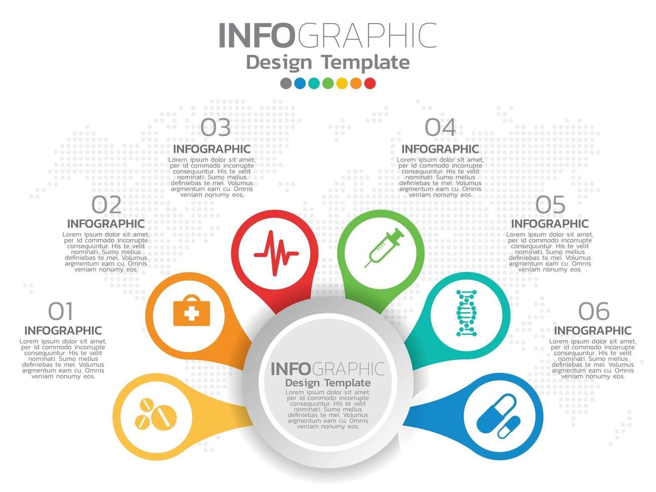 modelo de design de infográfico com 6 opções de cores. vetor