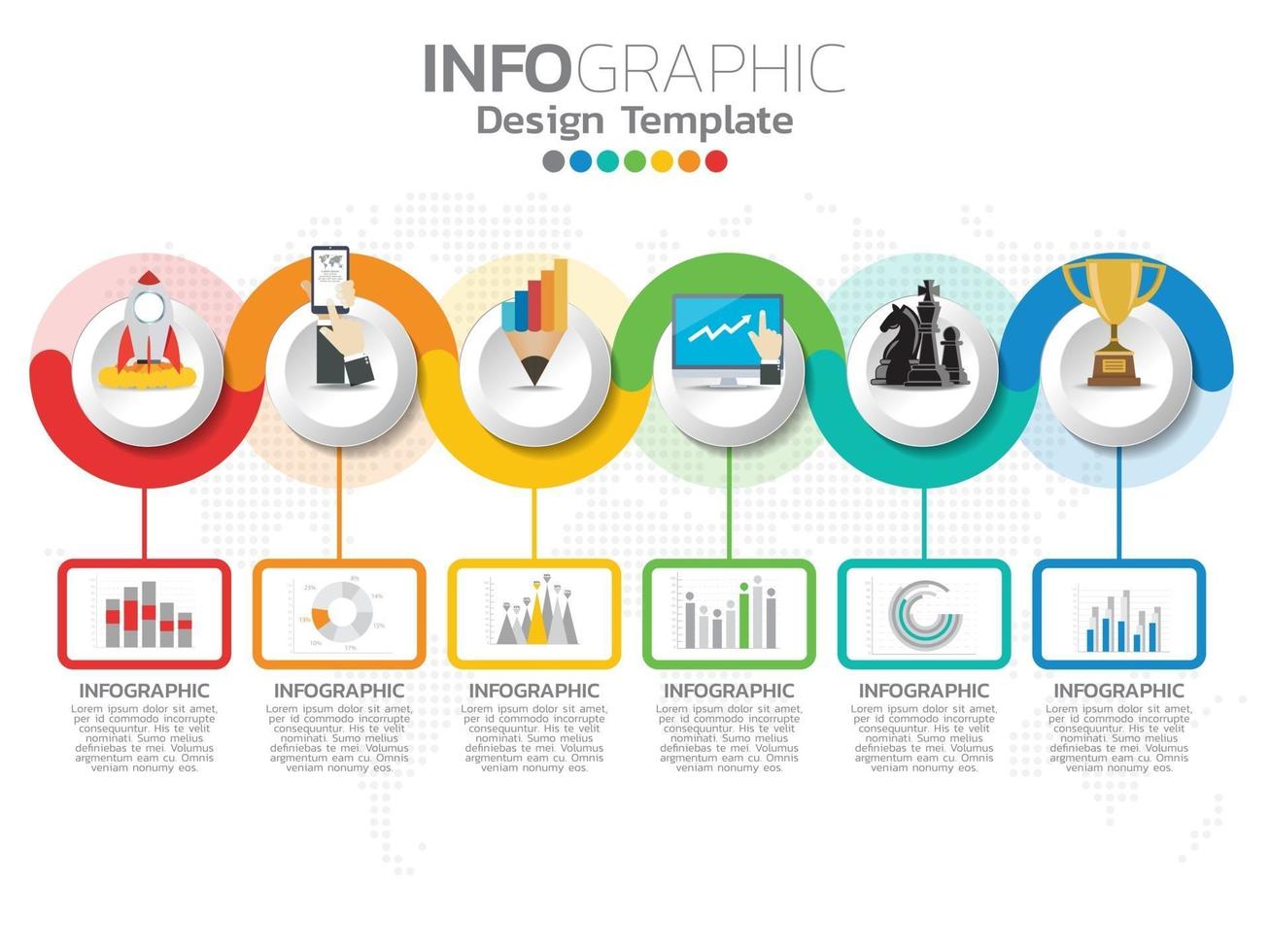 modelo de design de infográfico com 6 opções de cores. vetor