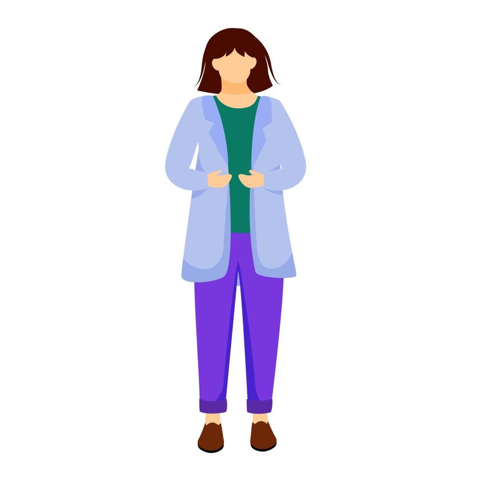 estudante de ciências em ilustração vetorial plana de jaleco. menina estuda medicina. aulas práticas na universidade. cientista, personagem de desenho animado isolado químico em fundo branco vetor