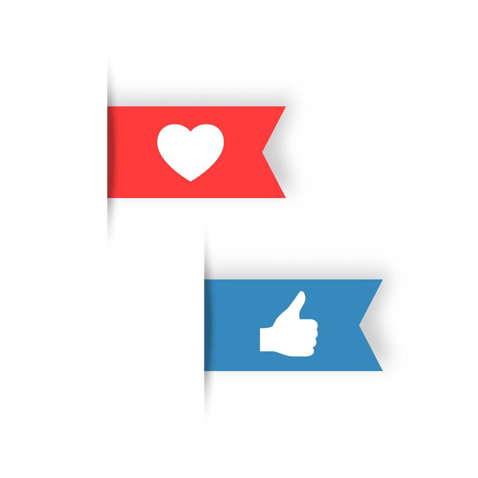 Like and love symbols, red and blue ribbon vetor